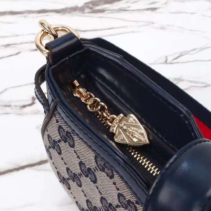 Gucci Women Moon Side Mini Shoulder Bag Beige Blue Original GG Canvas