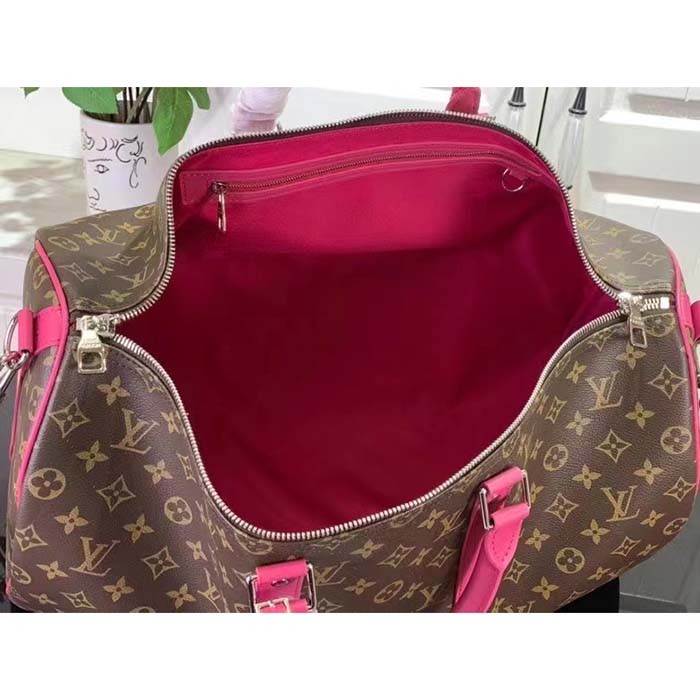 Louis Vuitton LV Unisex Keepall Bandoulière 50 Pink Monogram Macassar Coated Canvas