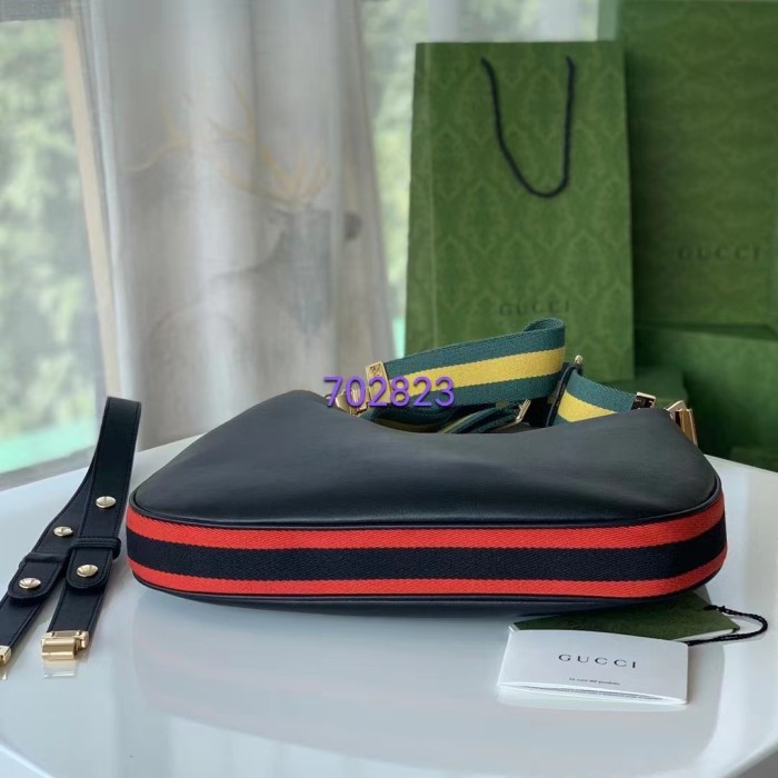 Gucci Women Attache Large Shoulder Bag Black Leather