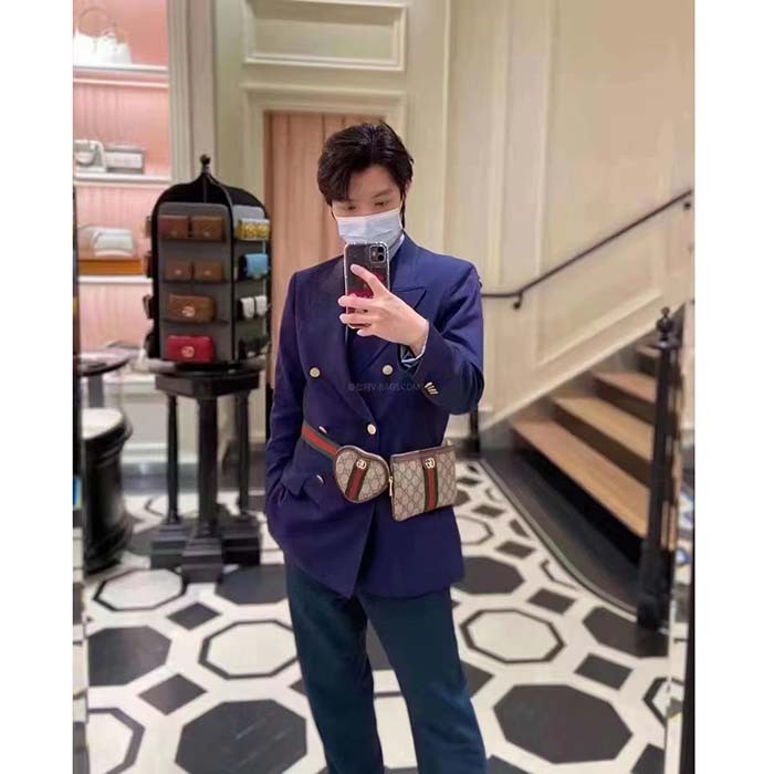 Gucci Unisex Ophidia GG Heart Utility Belt Coin Purse Pouch Beige Ebony Supreme Canvas