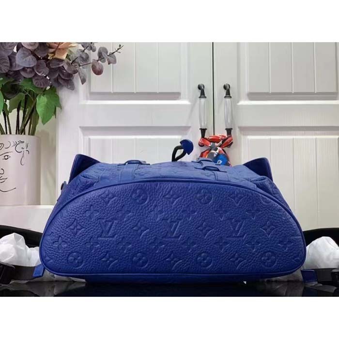 Louis Vuitton LV Unisex Christopher MM Backpack Racing Blue Embossed Taurillon Monogram Cowhide Leather