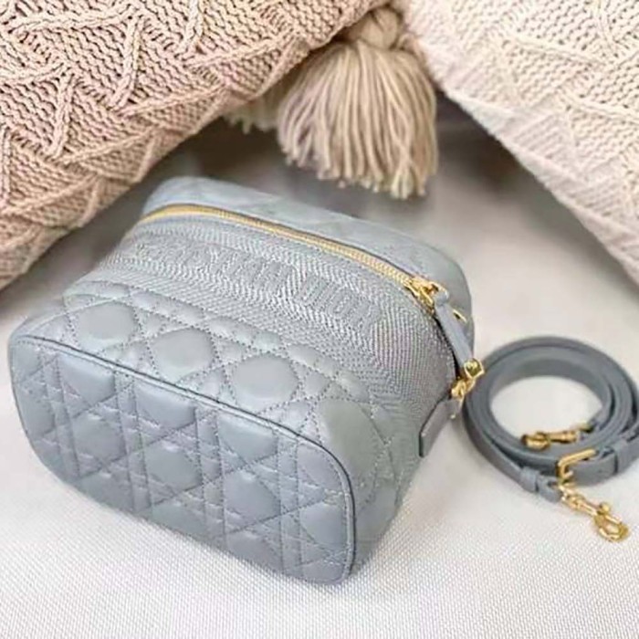 Dior Women Small Diortravel Vanity Case Cannage Lambskin-Silver