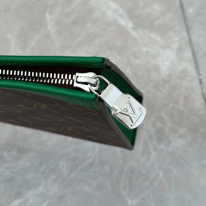 Louis Vuitton LV Unisex Pochette Voyage MM Green Monogram Macassar Coated Canvas Cowhide-Leather