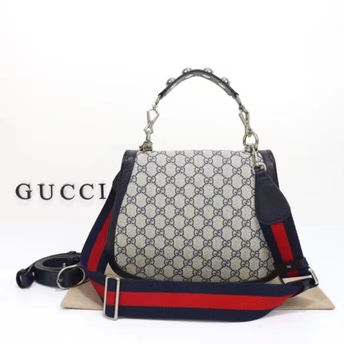 Gucci Women Blondie Medium Top Handle Bag Beige Blue Supreme Canvas