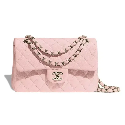 Chanel Women Small Classic Handbag Grained Shiny Calfskin Gold-Tone Metal-Light Pink