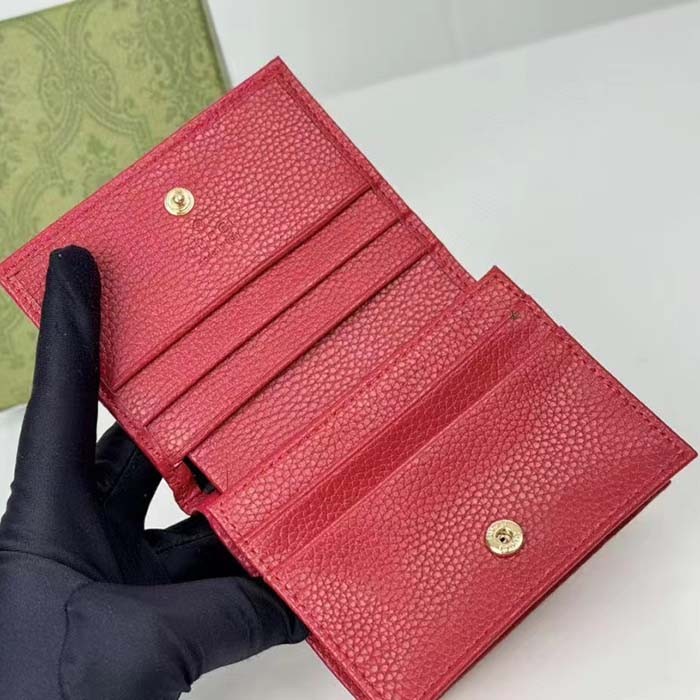 Gucci GG Unisex Leather Card Case Wallet Hibiscus Red Metal-Free Tanned Leather Double G Style ‎456126 CAO0G 6433