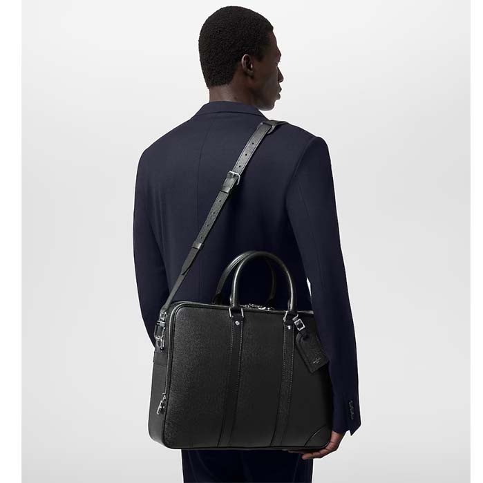 Louis Vuitton LV Unisex Porte-Documents Voyage Black Taiga Cowhide Leather