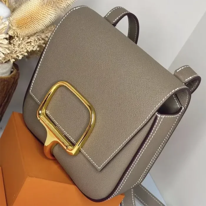 Hermes Women Della Cavalleria Mini Bag Epsom Leather-Grey/Gold