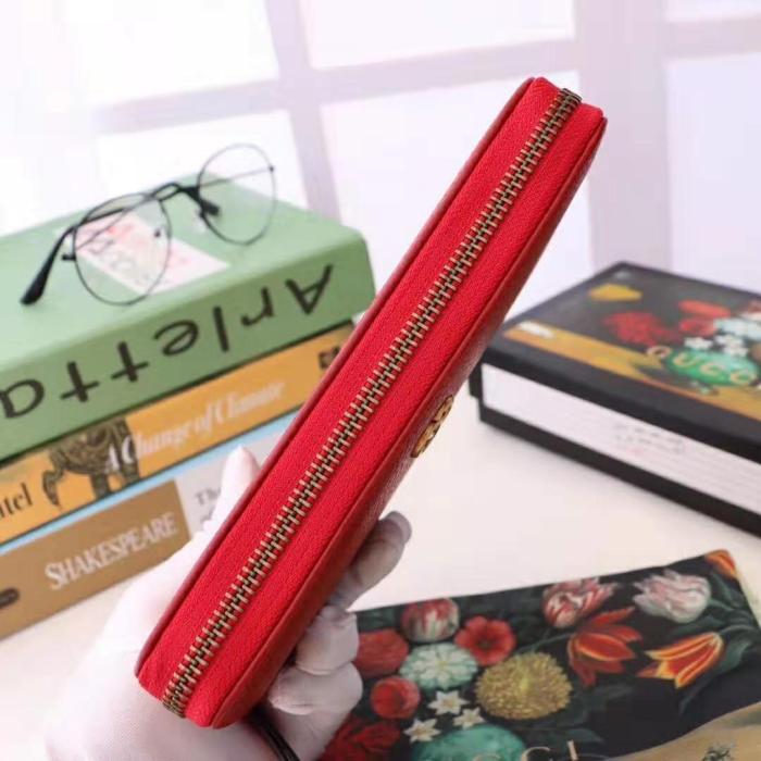 Gucci GG Unisex Leather Zip Around Wallet in Hibiscus Red Leather