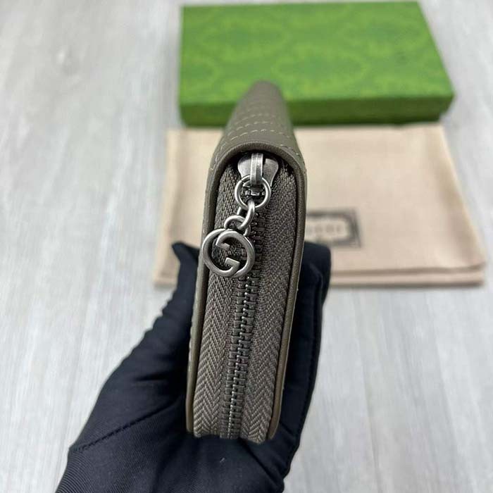 Gucci Unisex GG Blondie Zip Around Wallet Brown Leather Round Interlocking G