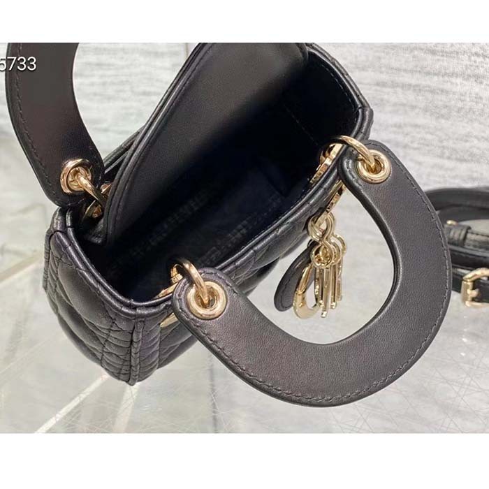 Dior Women CD Lady Dior Micro Bag Black Cannage Lambskin