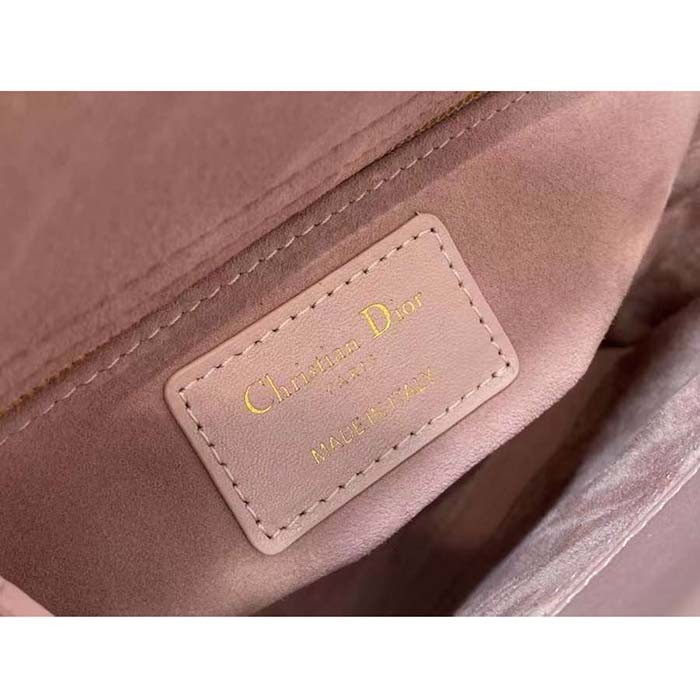 Dior Women Small Lady Dior Bag Melocoton Pink Pearlescent Cannage Lambskin