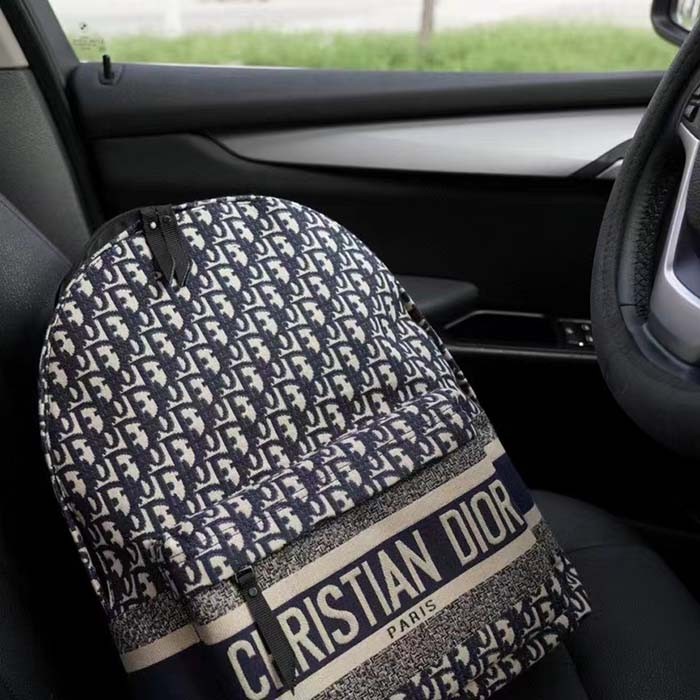 Dior Unisex CD DiorTravel Backpack Blue Dior Oblique Jacquard