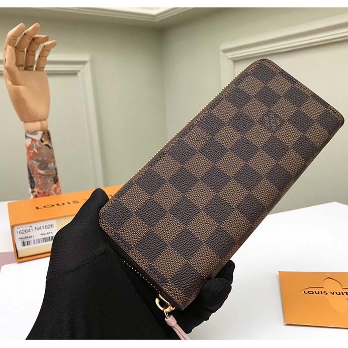 Louis Vuitton LV Unisex Clémence Wallet Brown Pink Damier Ebene Coated Canvas
