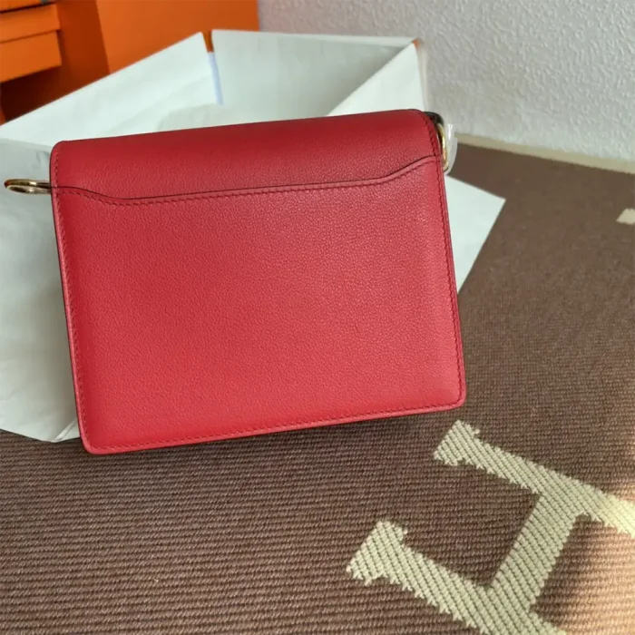 Hermes Women Roulis Mini Bag in Evergrain Calfskin-Red/Gold
