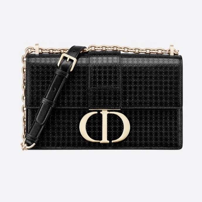 Dior Women 30 Montaigne Chain Bag Microcannage Calfskin Flap Closure