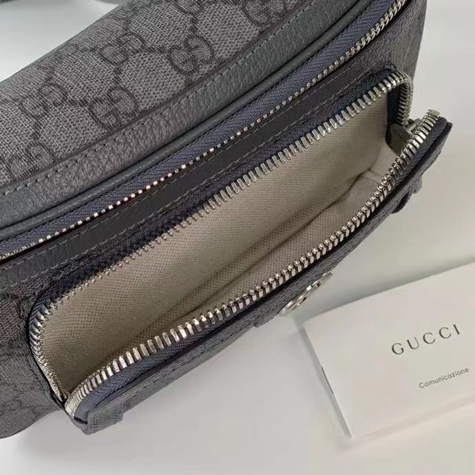 Gucci Unisex GG Ophidia Belt Bag Grey Black GG Supreme Canvas Leather Double G