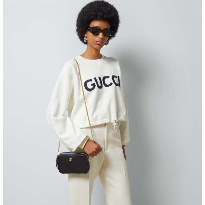 Gucci Women GG Marmont Mini Shoulder Bag Black Leather Taffeta Lining Double G