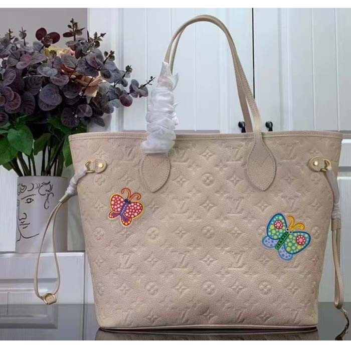 Louis Vuitton LV Unisex LV x YK Neverfull MM Quartz Embossed Grained Monogram Empreinte Cowhide Leather