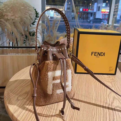 Fendi Women Mon Tresor Mini-Bag in Brown Sheepskin