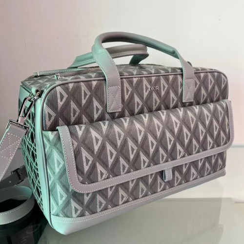 Dior Unisex CD Hit The Road Pet Carrier Bag Gray Diamond Canvas Smooth Calfskin