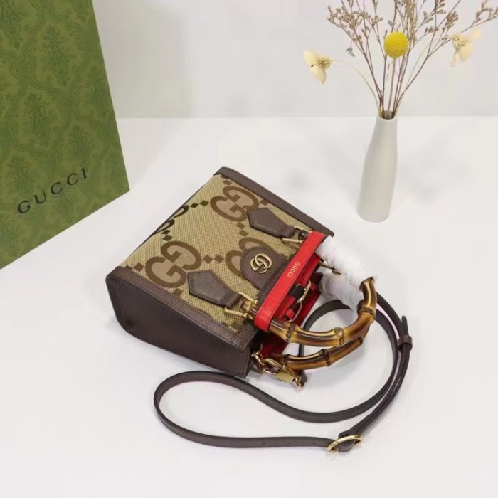 Gucci Unisex Diana Jumbo GG Mini Tote Bag Red Camel Ebony Canvas