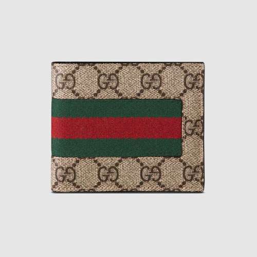 Gucci GG Men Web GG Supreme Wallet in Beige/Ebony GG Supreme Canvas-Beige