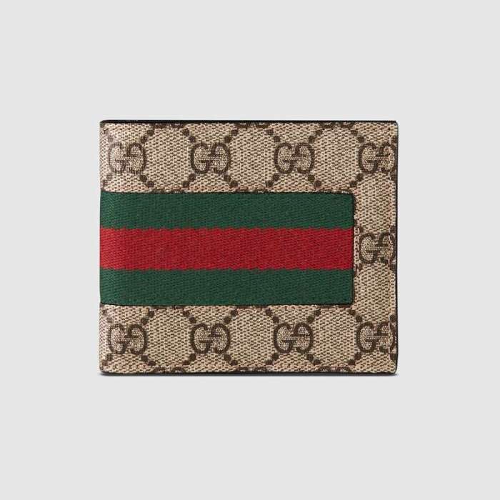 Gucci GG Men Web GG Supreme Wallet in Beige/Ebony GG Supreme Canvas-Beige