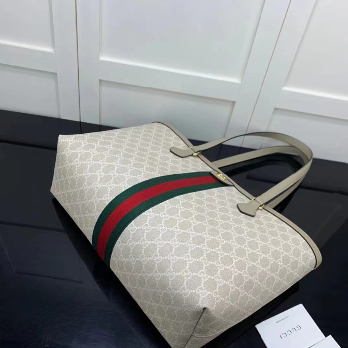 Gucci GG Women Ophidia Medium GG Tote Beige White Supreme Canvas
