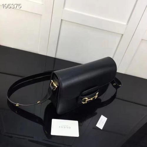 Gucci GG Women Horsebit 1955 Shoulder Bag Black Textured Leather