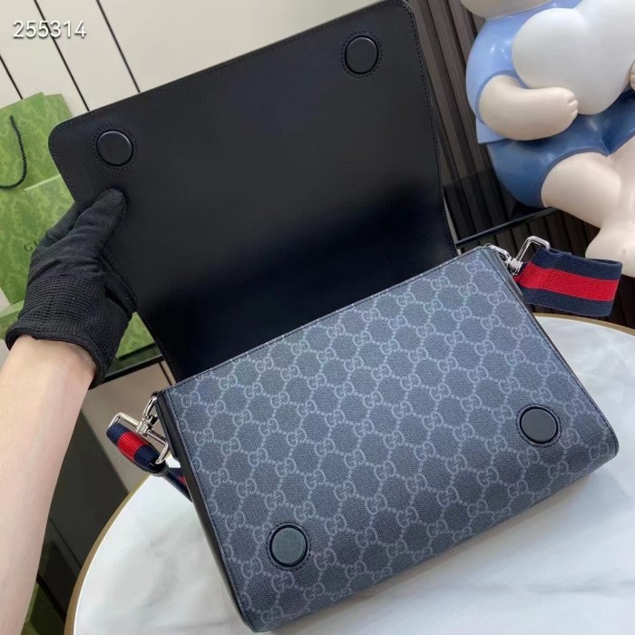 Gucci GG Unisex Ophidia GG Crossbody Bag GG Black Supreme Canvas Leather