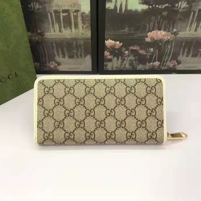 Gucci Unisex 1955 Horsebit Zip Around Wallet Beige Ebony GG Supreme Canvas