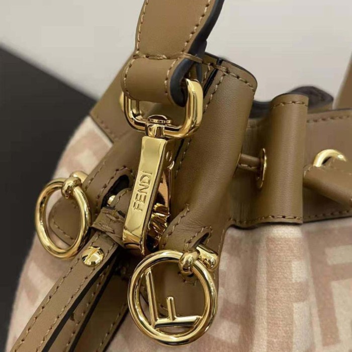 Fendi Women Small Mon Tresor FF Beige Wool Mini-Bag