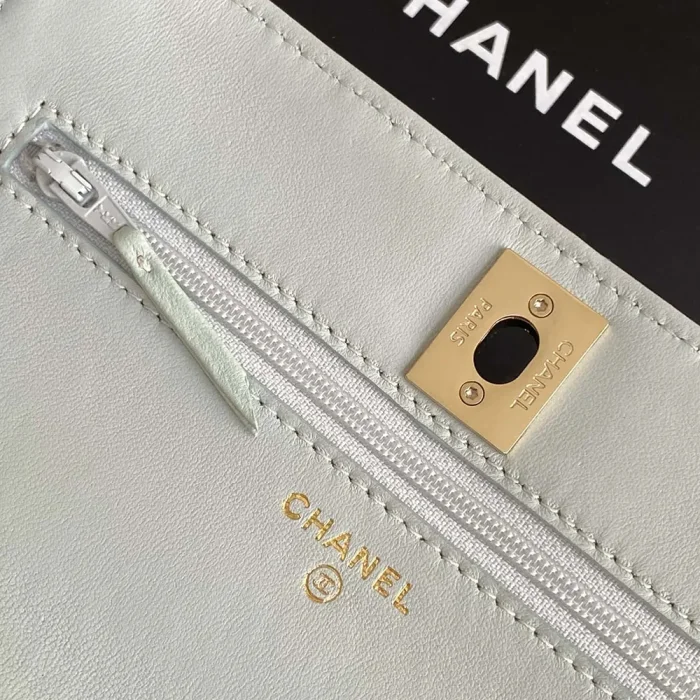 Chanel Women Wallet On Chain Lambskin Imitation Pearls Gold Metal-Light Blue