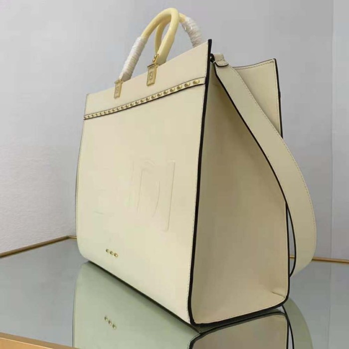 Fendi Women Sunshine Medium White Leather Shopper