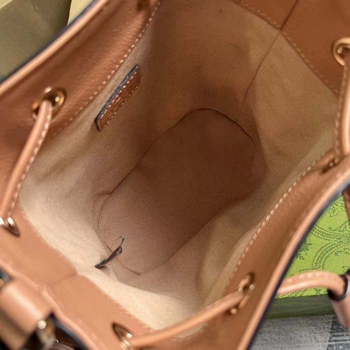 Gucci Women Ophidia Mini GG Bucket Bag Pink Canvas Leather Drawstring Closure