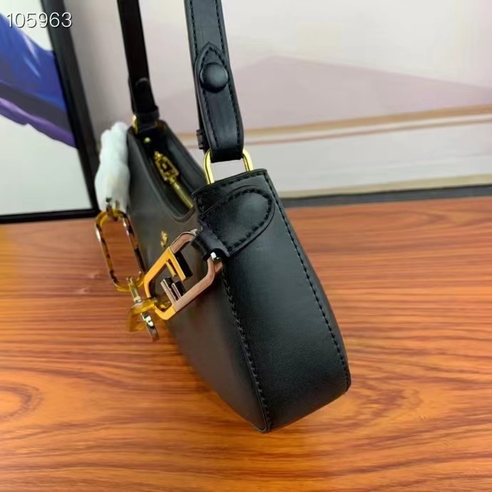 Fendi Women FF O’Lock Swing Mint Black Leather Pouch