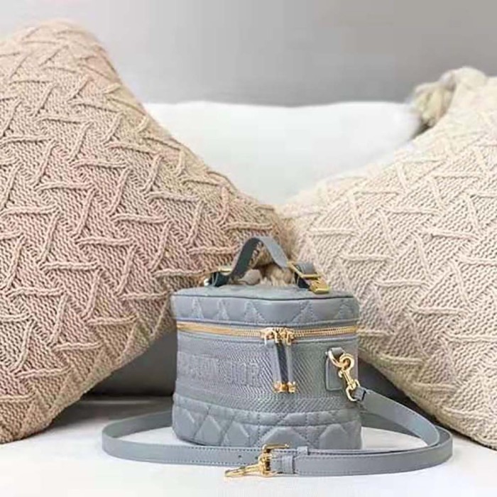 Dior Women Small Diortravel Vanity Case Cannage Lambskin-Silver