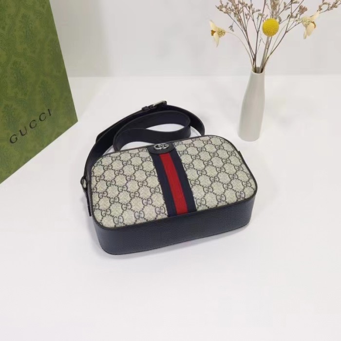 Gucci Unisex Ophidia GG Shoulder Bag Beige Blue Supreme Canvas