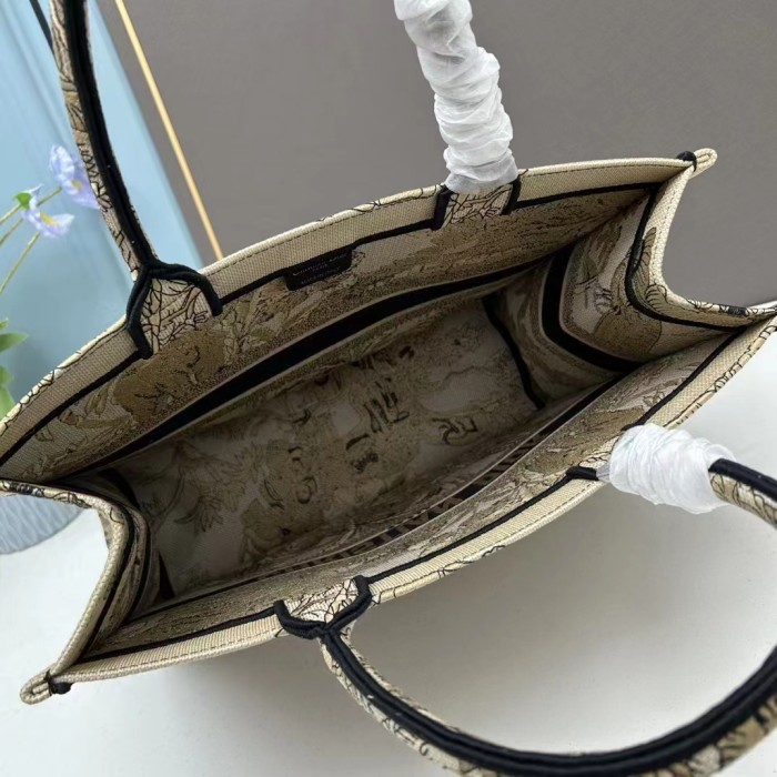 Dior Unisex CD Large Book Tote Beige Multicolor Toile De Jouy Voyage Embroidery