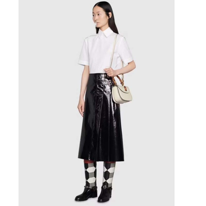 Gucci Women Gucci Bamboo 1947 Small Top Handle Bag White Leather Bamboo Hardware