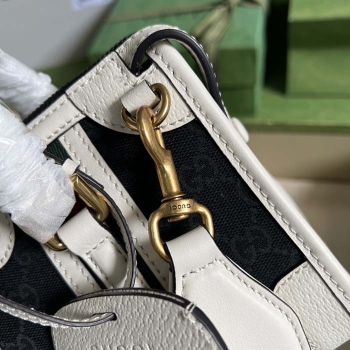 Gucci Unisex GG Mini Canvas Top Handle Bag Double G White Black Original GG Canvas