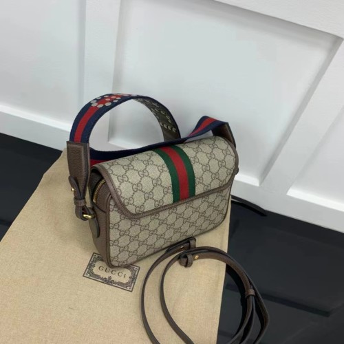 Gucci Unisex Ophidia Mini GG Shoulder Bag Beige Ebony GG Supreme Canvas