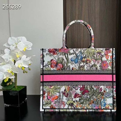 Dior Women CD Medium Book Tote White Multicolor Mexico Millefiori Embroidery