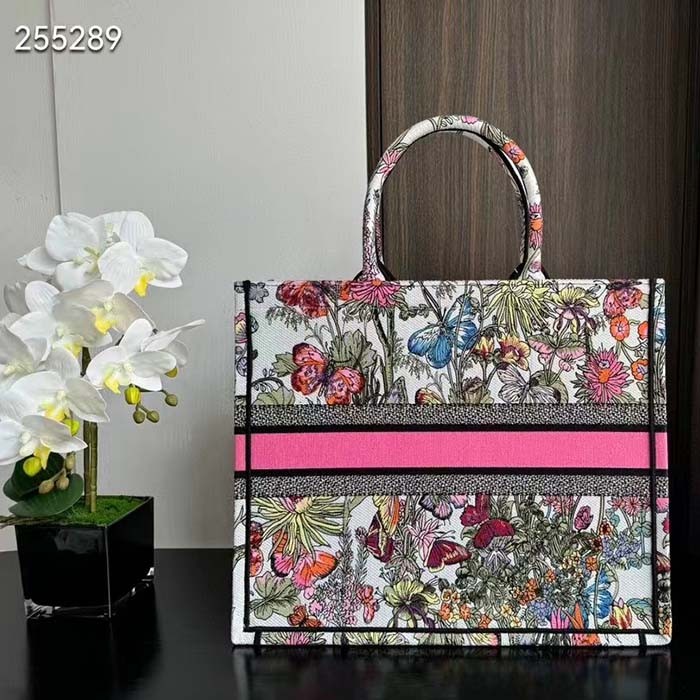 Dior Women CD Medium Book Tote White Multicolor Mexico Millefiori Embroidery