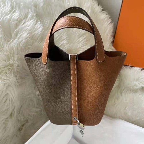 Hermes Women Picotin Lock 22cm in Cowhide leather-Brown Coffee
