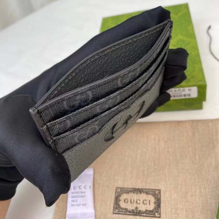 Gucci Unisex Card Case Cut-Out Interlocking G Black Grey GG Supreme Canvas