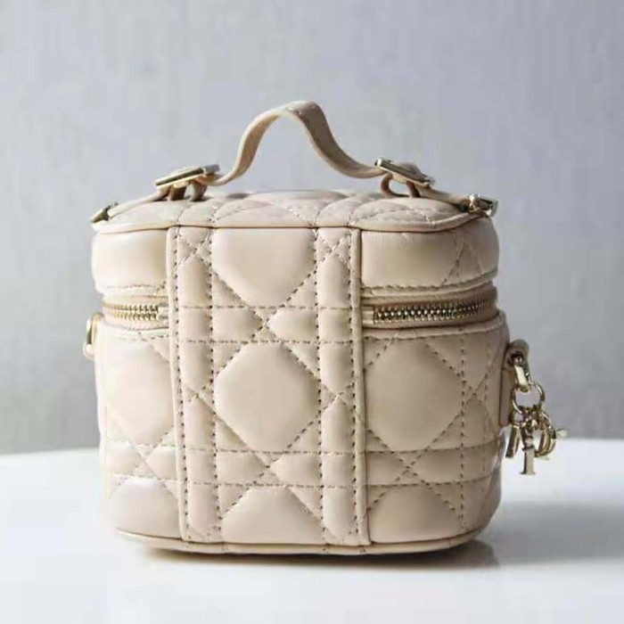 Dior Women Micro Lady Dior Vanity Case Cannage Lambskin-Beige