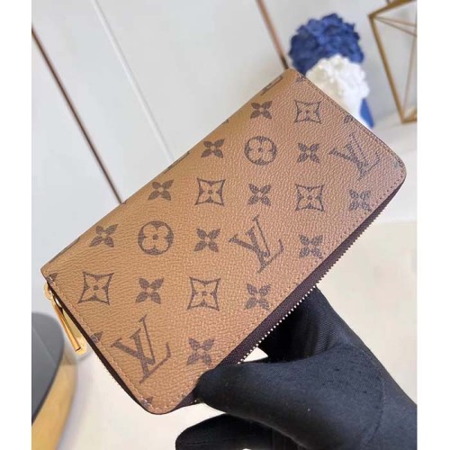 Louis Vuitton LV Unisex Zippy Wallet Monogram Reverse Coated Canvas Cowhide Leather