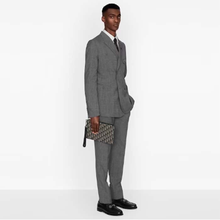 Dior Unisex CD A5 Pouch Beige Black Dior Oblique Jacquard